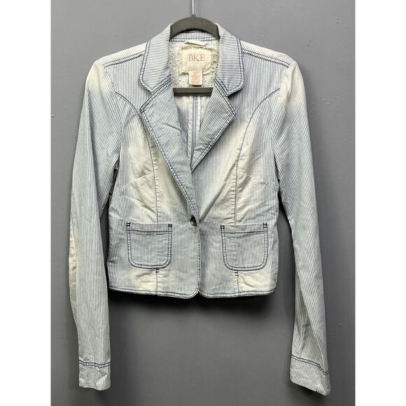 Buckle BKE Outerwear Jacket Womens Small Jean Lace Stripes Denim Stretch Eyelet‎ - Picture 1 of 6